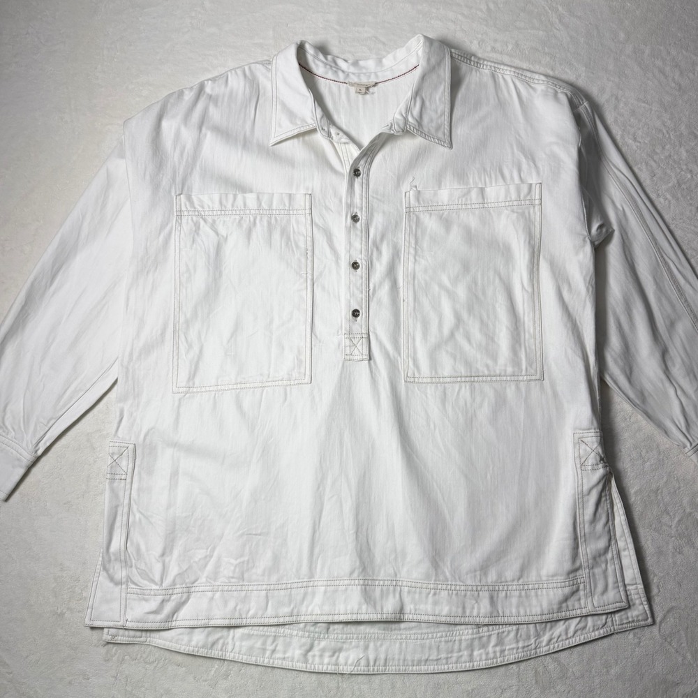 PILCRO Anthropologie White‎ Denim Utility Long Sleeve Collared Pullover Size XL